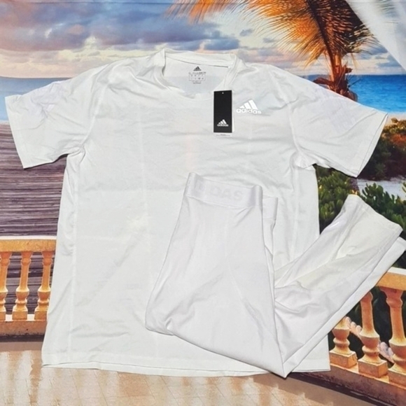 adidas Other - Adidas White 3/4 Tights Shirt Set Alphaskin‎ NWT XL